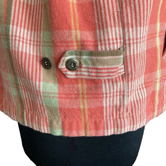 Christopher & Banks Orange Green Plaid Full Zip Cotton Twill Jacket Hooded MED - Picture 7 of 10